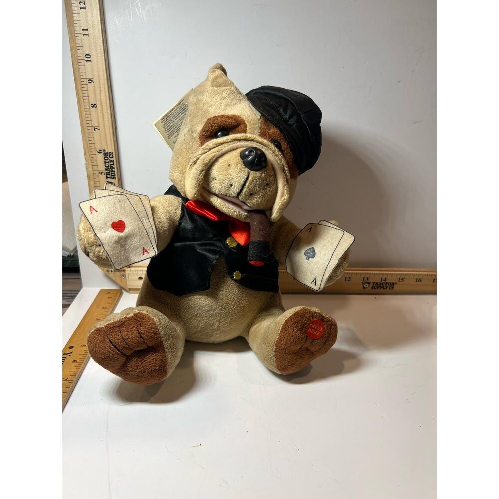 Dan Dee Bulldog Poker Plush Dog Toy 12 Inch Brown Black Red Stuffed Animal